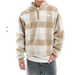 Nike Club Winterized Sherpa 1/2 Zip Buffalo Check Fleece Size M